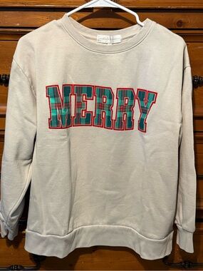 State of Mine Merry Plaid Graphic Crewneck Sweater - Cream size L